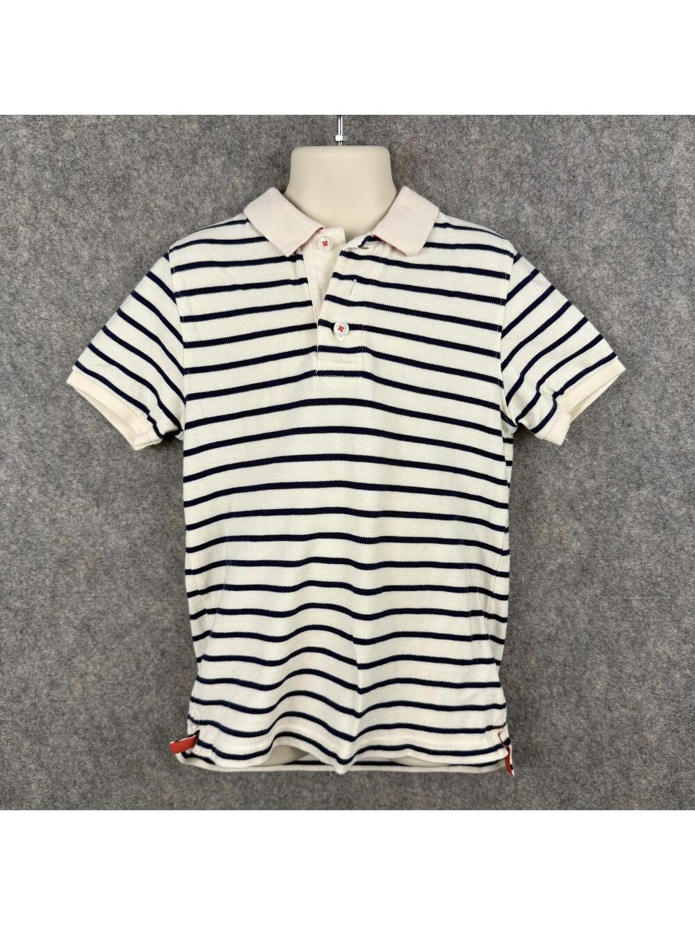 Boden Polo Shirt White Navy Blue Stripe Coral Boys Size 607 Years Classic 544